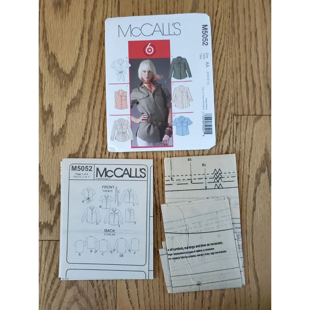 McCall's M5052 Pattern AA Womens 6-12 Collared Button Shirts Varieties New Uncut